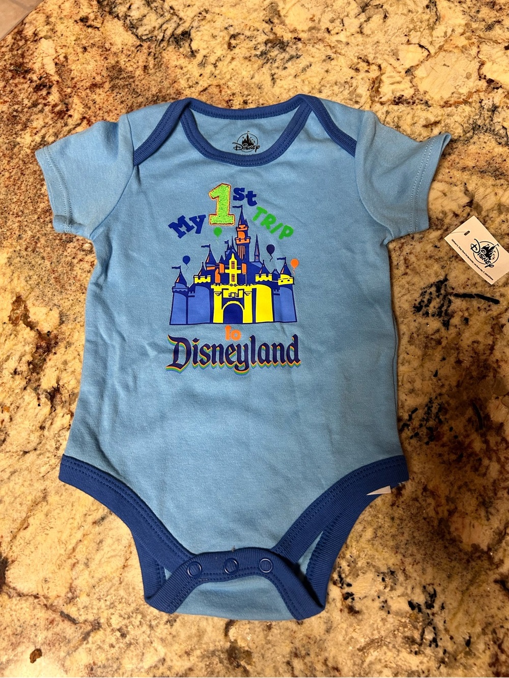 NWT Disney Blue Unisex 'My 1st Trip to Disneyland' Baby One-Piece 6-9 Months